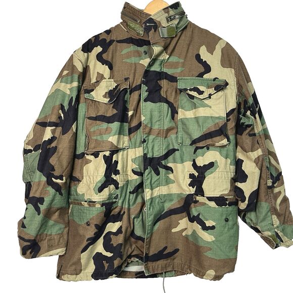 Camouflage Military Issue Vintage M65 Woodland Camo Field Jacket Medium Regular